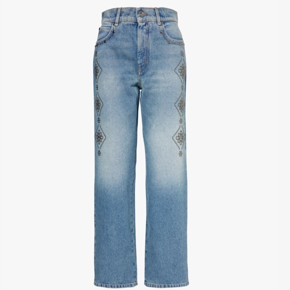 Weekend Max Mara x Joy Road Lucy Hale Gatti high rise straight stud jeans NWOT - Picture 2 of 12